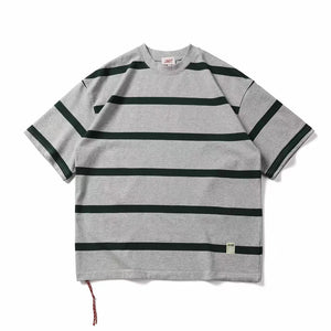 Retro Heavyweight Striped Cotton Tee Grey Green Stripes, XXS - Streetwear T-Shirts - Slick Street