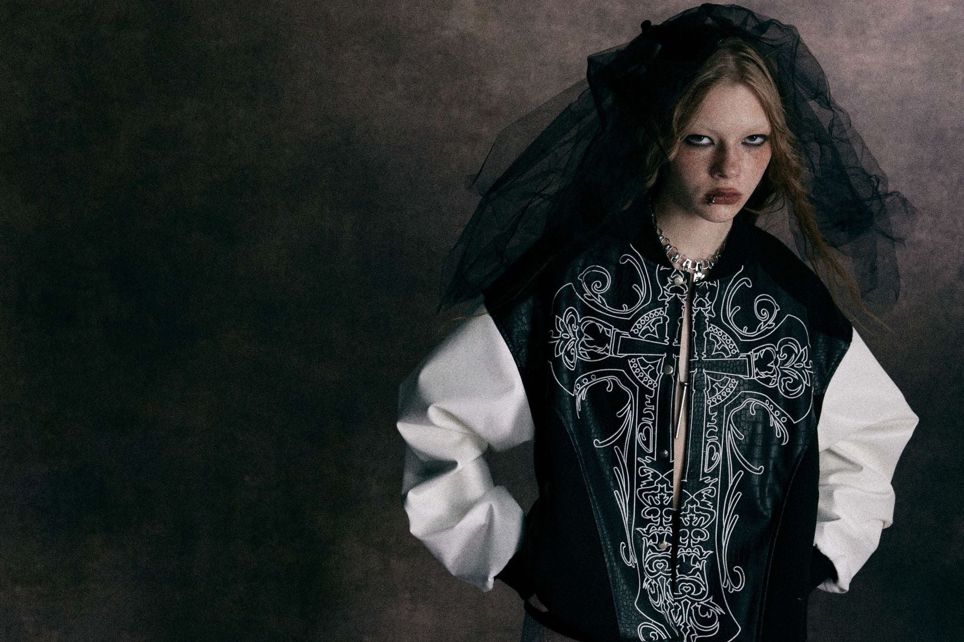 Cross Embroidery Leather Varsity Jacket , - Streetwear - Slick Street