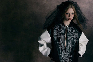 Cross Embroidery Leather Varsity Jacket , - Streetwear - Slick Street