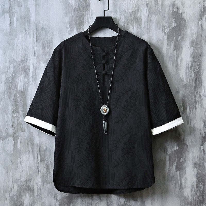 Vintage Chinese Somber Rose Hanfu Tee Black, XS - Streetwear T-Shirt - Slick Street