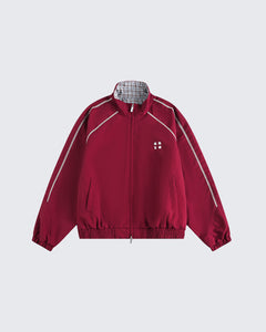 Retro Varsity Plaid Stand Collar Jacket