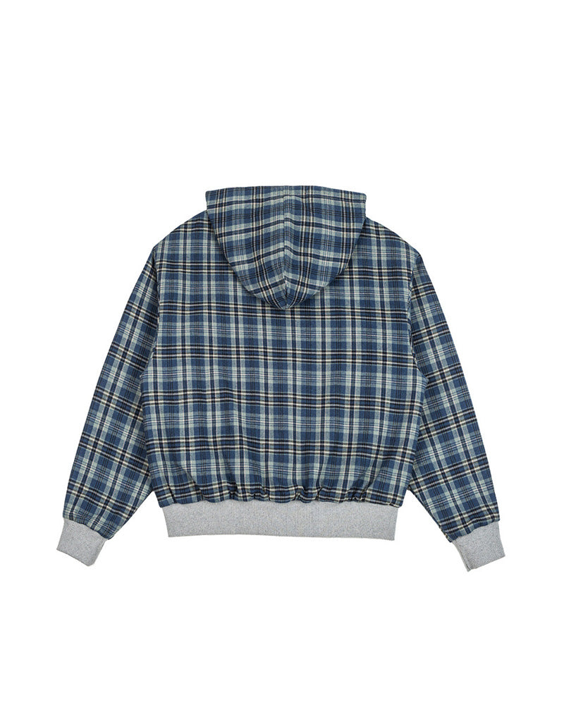 Plaid Reversible Zip Hoodie - Grey Blue , - Streetwear Hoodie - Slick Street