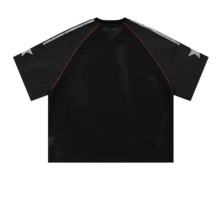 Retro 90's Star Graffiti Mesh Football Tee , - Streetwear T-Shirt - Slick Street