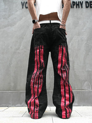 Red Stripe Washed Jeans , - Streetwear Jeans - Slick Street