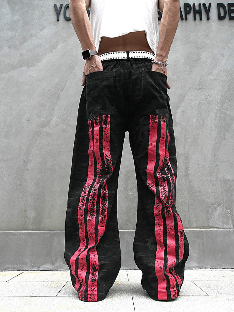 Red Stripe Washed Jeans , - Streetwear Jeans - Slick Street