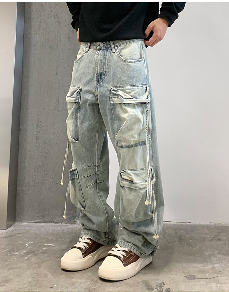 Multi Pocket Sky Blue Cargo Pants , - Streetwear Cargo Pants - Slick Street