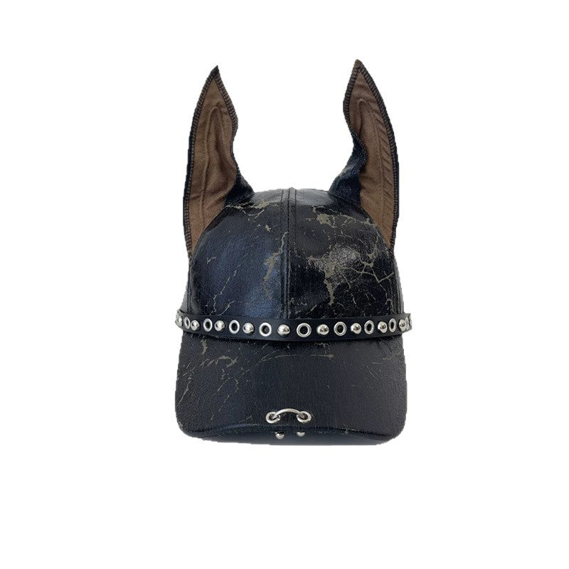 Punk Doberman Ears Leather Baseball Cap , - Streetwear Cap - Slick Street