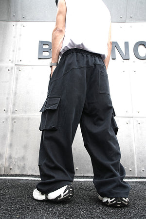 Baggy Cotton Black Cargo Pants , - Streetwear - Slick Street