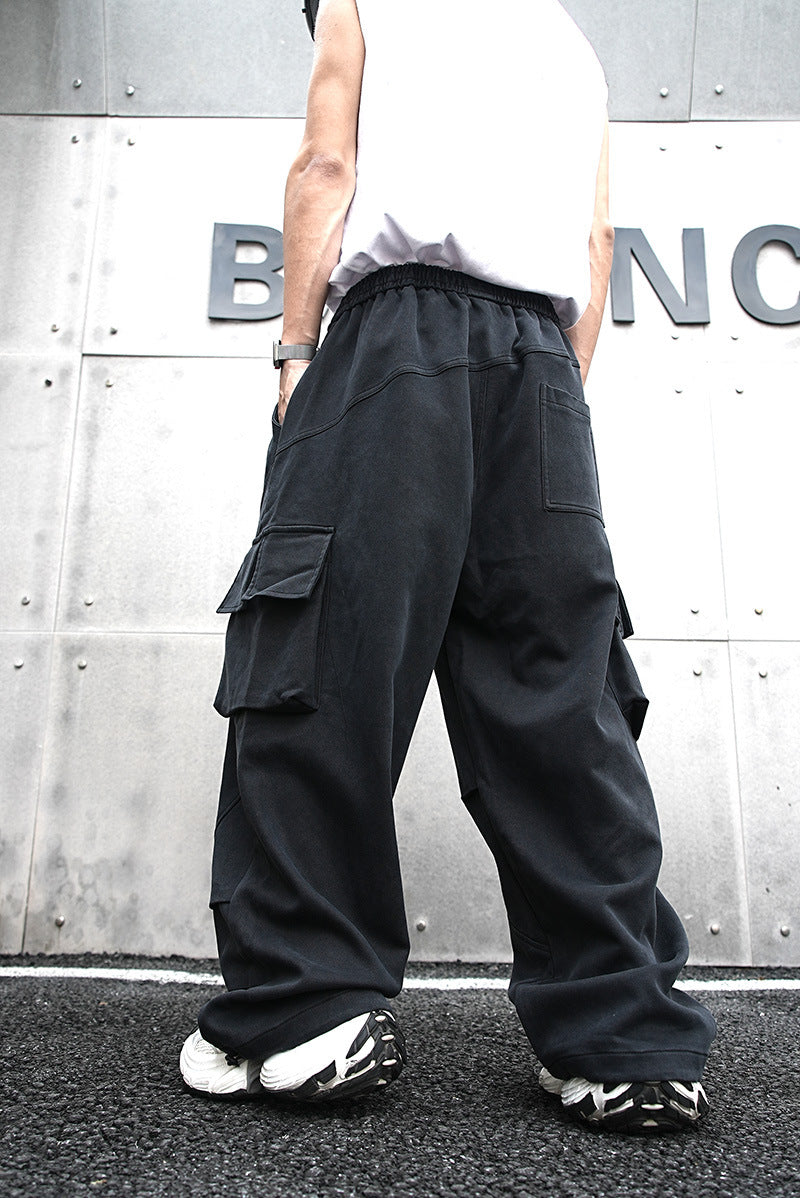 Baggy Cotton Black Cargo Pants , - Streetwear - Slick Street