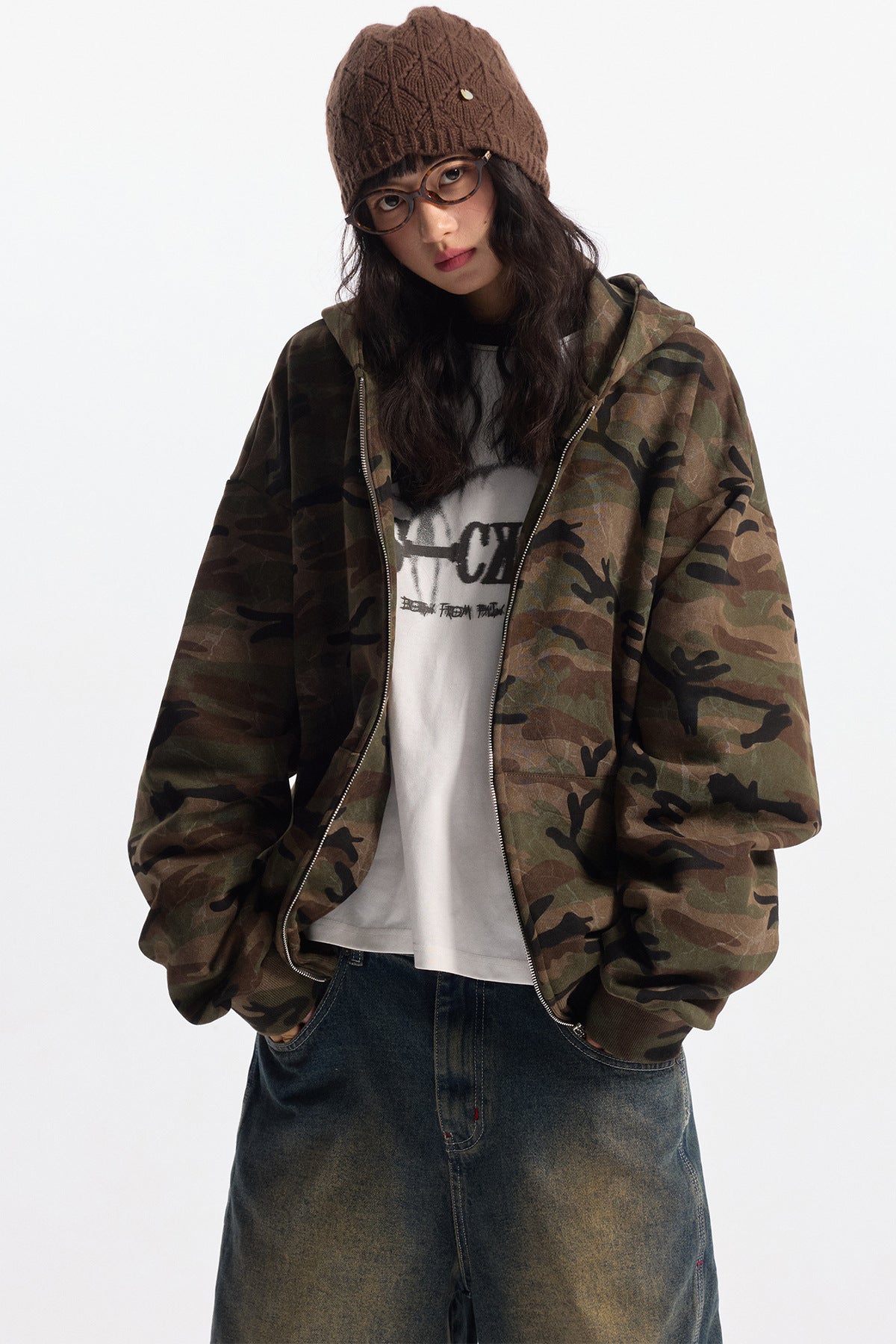 Woodland Camo Zip Hoodie , - Streetwear Hoodie - Slick Street