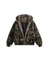 Camouflage Fur Jacket Green Camo, S - Streetwear Jacket - Slick Street