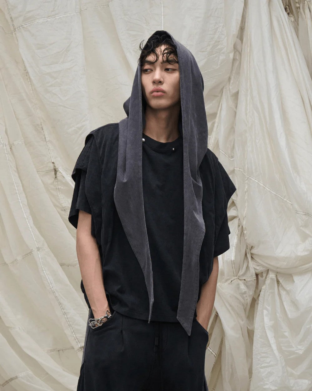 Two Piece Distressed Hooded T-Shirt , - Streetwear T-Shirt - Slick Street
