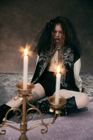 Cross Embroidery Leather Varsity Jacket , - Streetwear - Slick Street