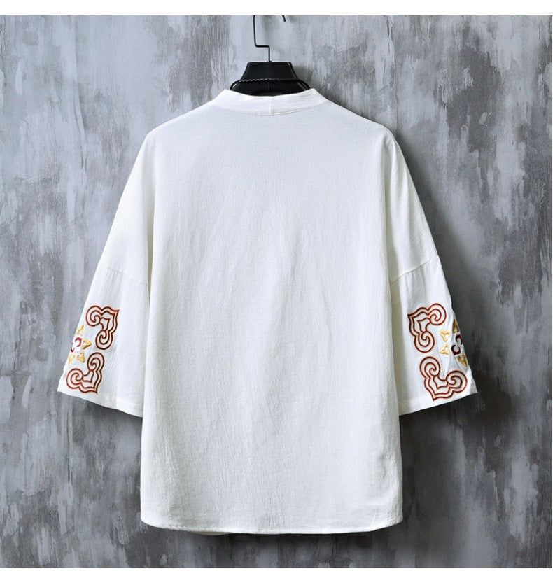Chinese Embroidered V-Neck Hanfu Tee , - Streetwear T-Shirt - Slick Street