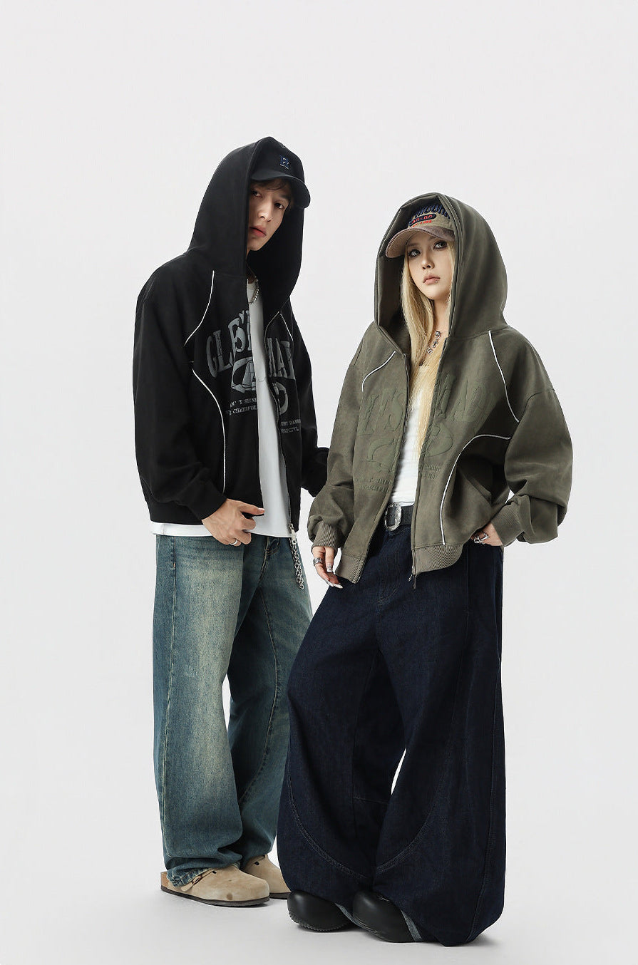 Retro Suede Zip Hoodie , - Streetwear Hoodie - Slick Street