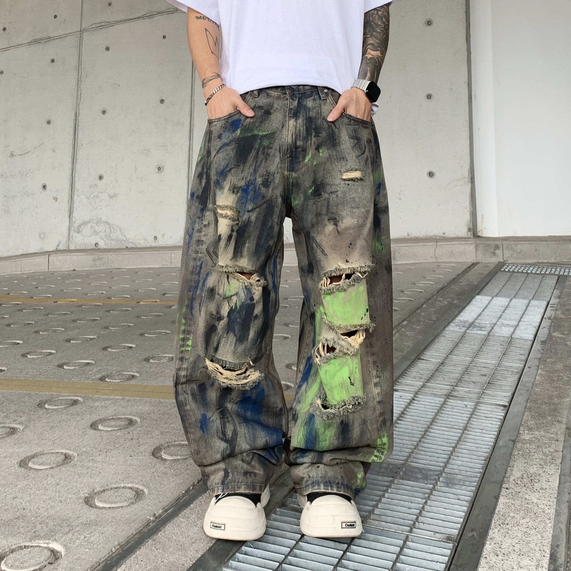 Toxic Canvas Distressed Jeans Washed Grey, 28 - Streetwear Jeans - Slick Street