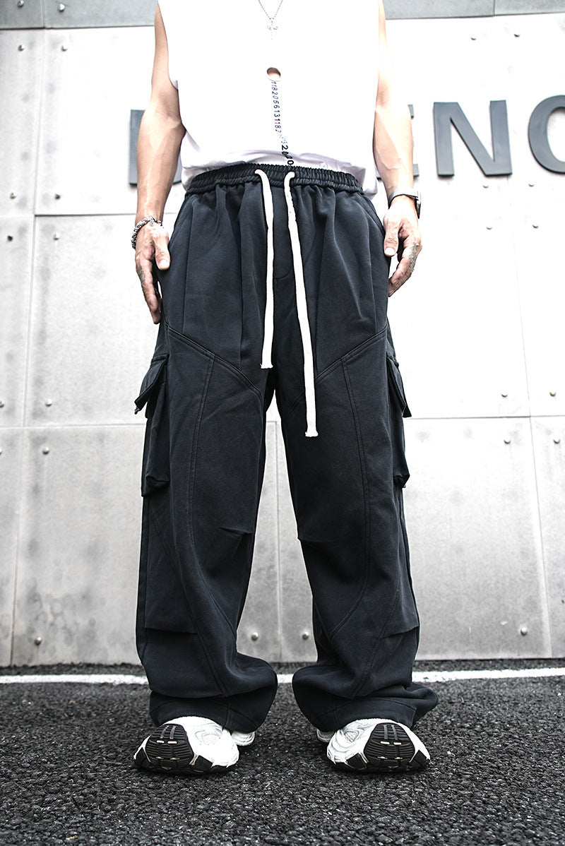 Baggy Cotton Black Cargo Pants , - Streetwear - Slick Street