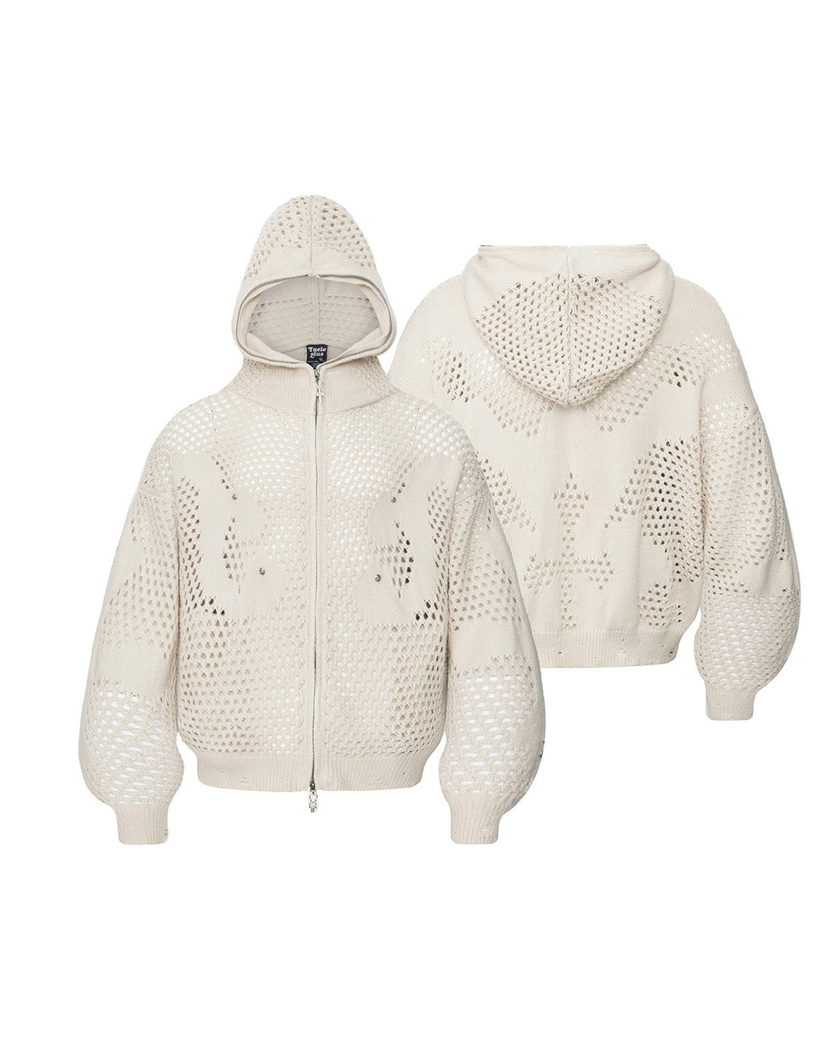 Webcore Open-Knit Zip Hoodie Beige, XS - Streetwear Hoodie - Slick Street