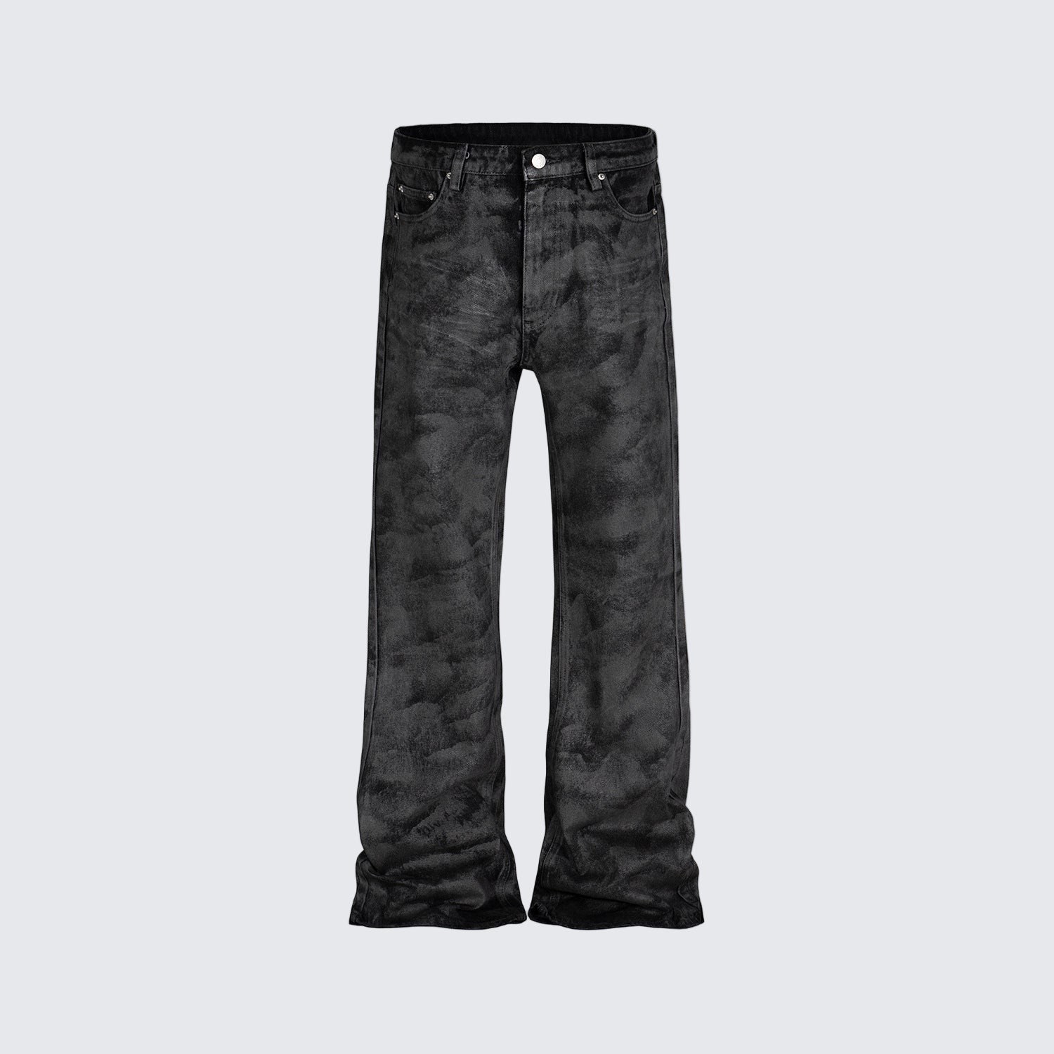 Hand Brushed Black Flared Jeans Black, XS - Streetwear - Slick Street
