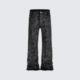 Hand Brushed Black Flared Jeans Black, XS - Streetwear - Slick Street