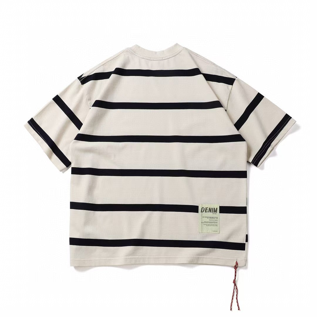 Retro Heavyweight Striped Cotton Tee , - Streetwear T-Shirts - Slick Street