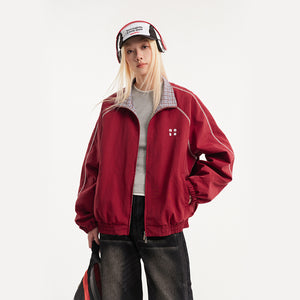 Retro Varsity Plaid Stand Collar Jacket , - Streetwear Jacket - Slick Street
