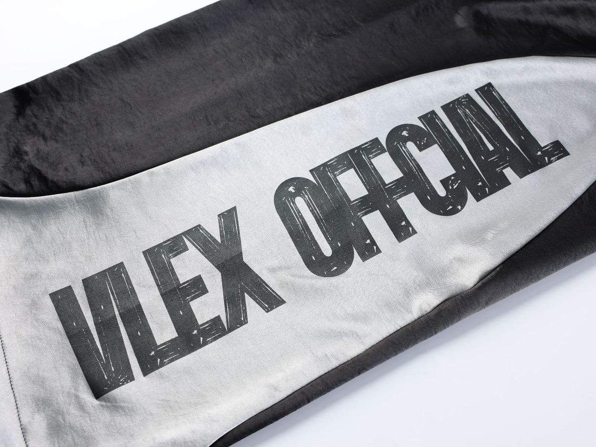 Vlex Offcial American High Street Style Color-Blocking Letter Print Glossy Sweatpants Loose Drape Wide-Leg Pants