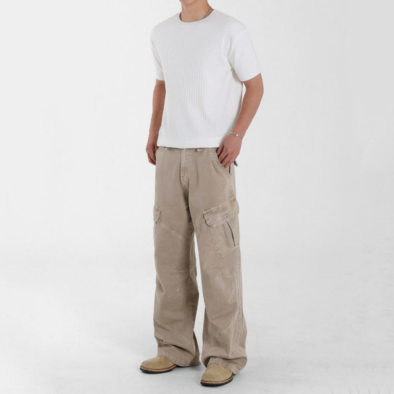 Retro Washed Relaxed Khaki Jeans , - Streetwear Jeans - Slick Street