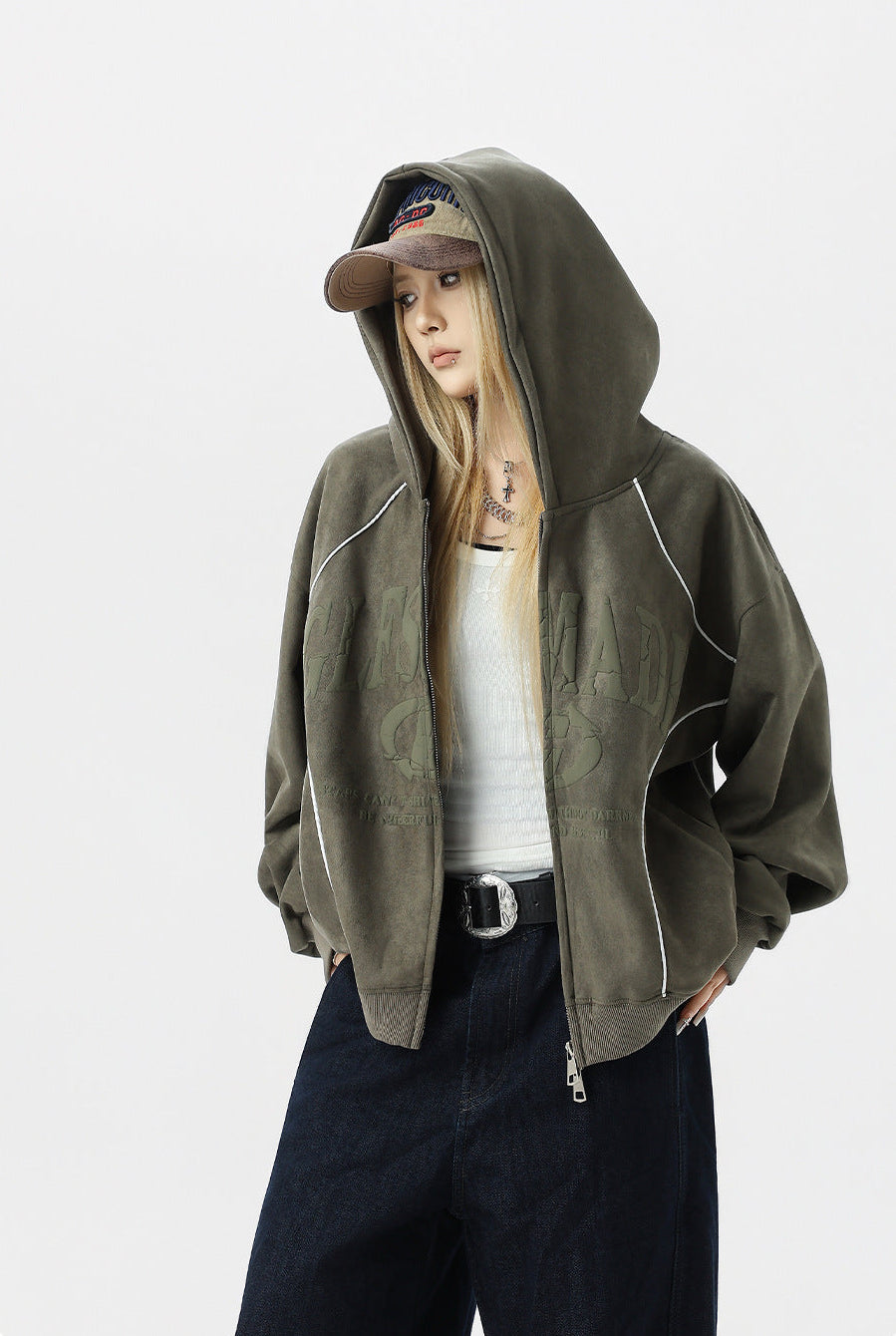 Retro Suede Zip Hoodie , - Streetwear Hoodie - Slick Street
