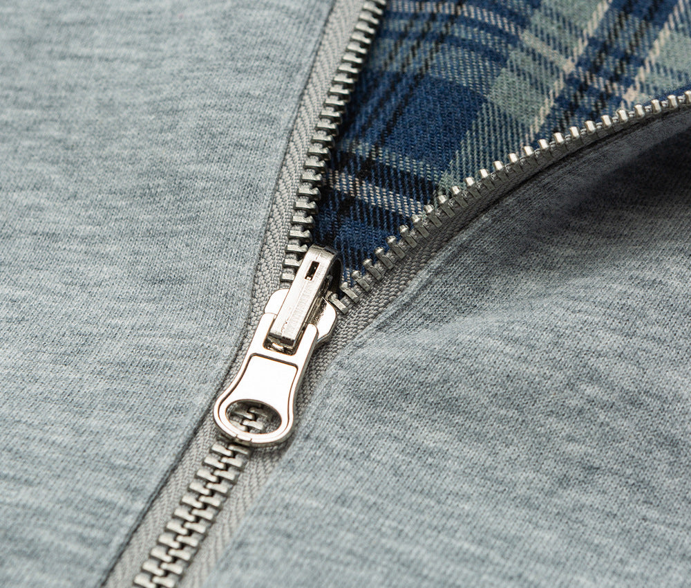Plaid Reversible Zip Hoodie - Grey Blue , - Streetwear Hoodie - Slick Street