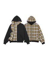 Plaid Reversible Zip Hoodie - Black Yellow Black Yellow, XS - Streetwear Hoodie - Slick Street