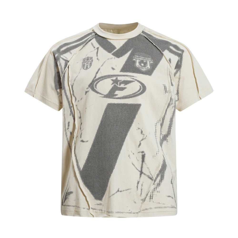 Mosaic Loose Sports Jersey Beige, XS - Streetwear T-Shirts - Slick Street