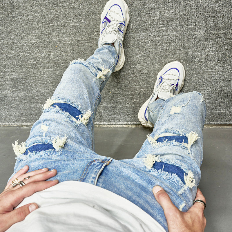 Distressed HighStreet Blue Skinny Jeans , - Streetwear Jeans - Slick Street