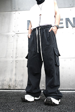 Baggy Cotton Black Cargo Pants , - Streetwear - Slick Street