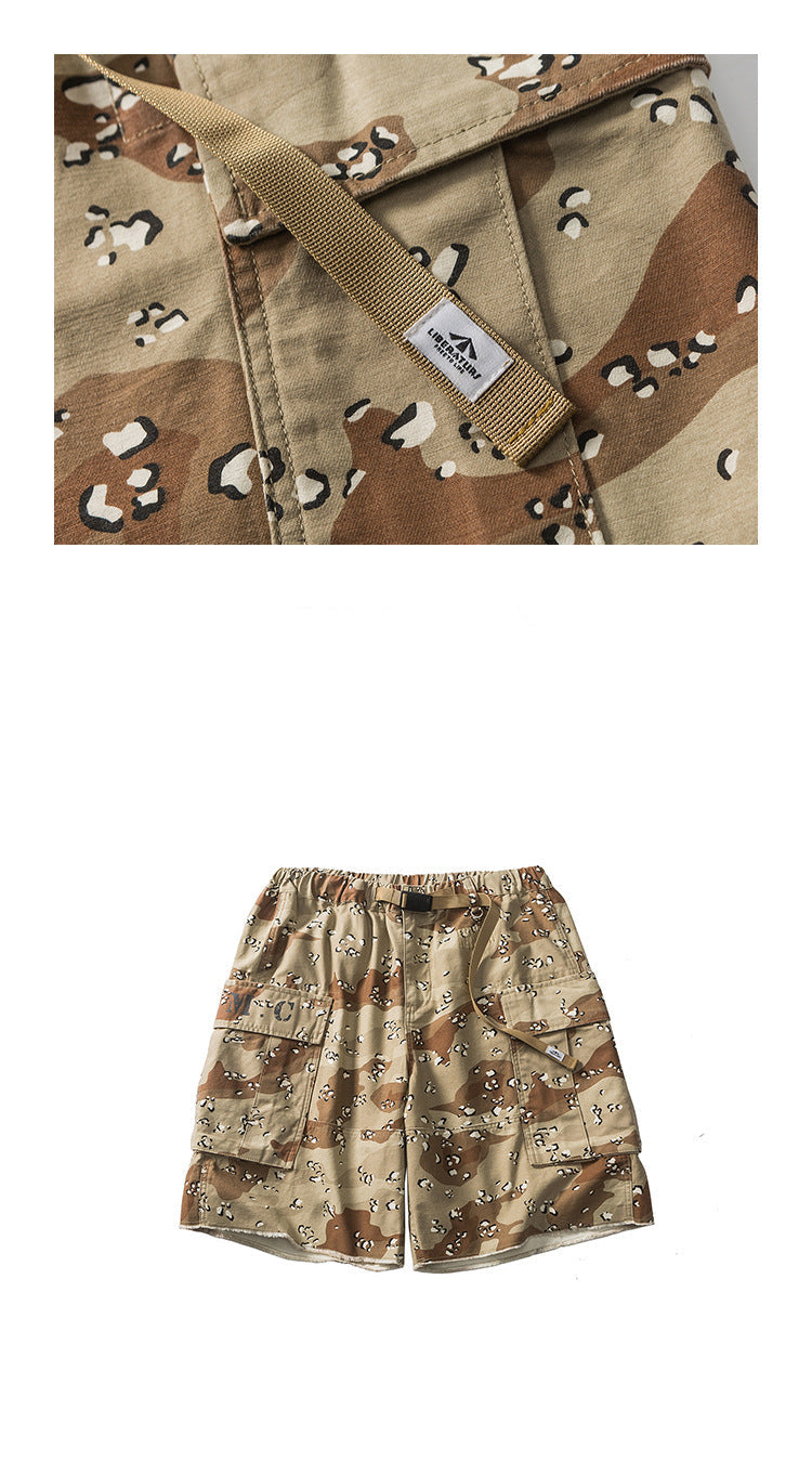 Red Solitude Outdoor Camo Drawstring Cargo Shorts , - Streetwear Shorts - Slick Street