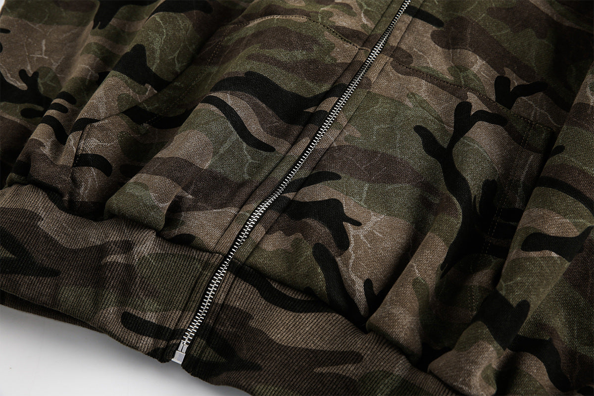Woodland Camo Zip Hoodie , - Streetwear Hoodie - Slick Street