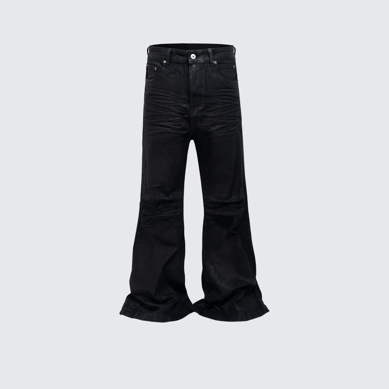 Black Vinyl Coated Flared Jeans