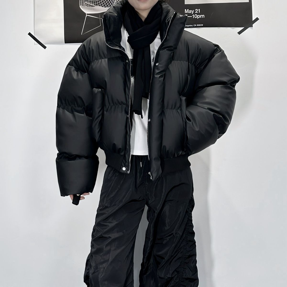 Loam Zip Puffer Jacket Black, S - Streetwear Jacket - Slick Street