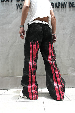 Red Stripe Washed Jeans , - Streetwear Jeans - Slick Street