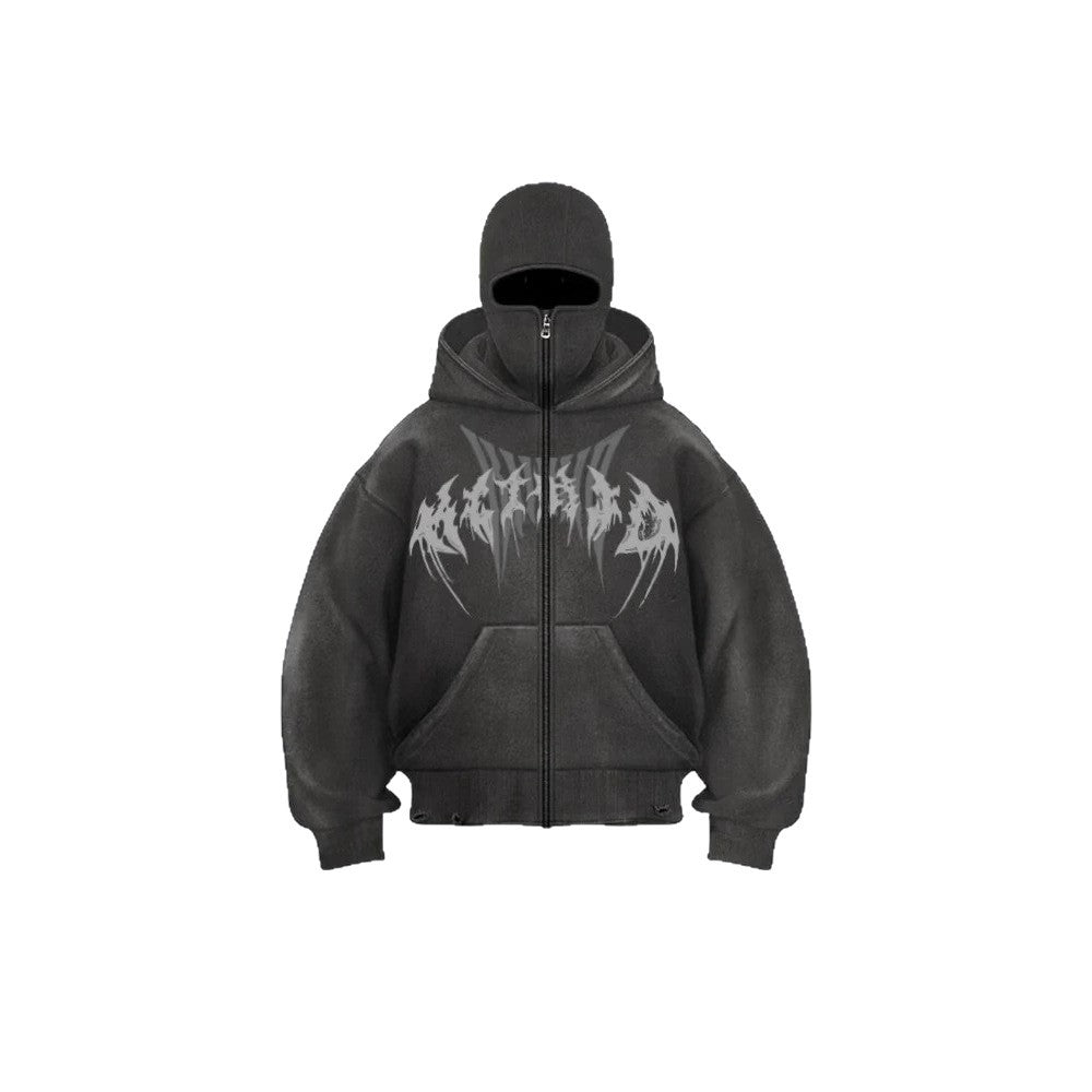 Corrupted Ski Mask Hooded Zip Hoodie , - Streetwear - Slick Street