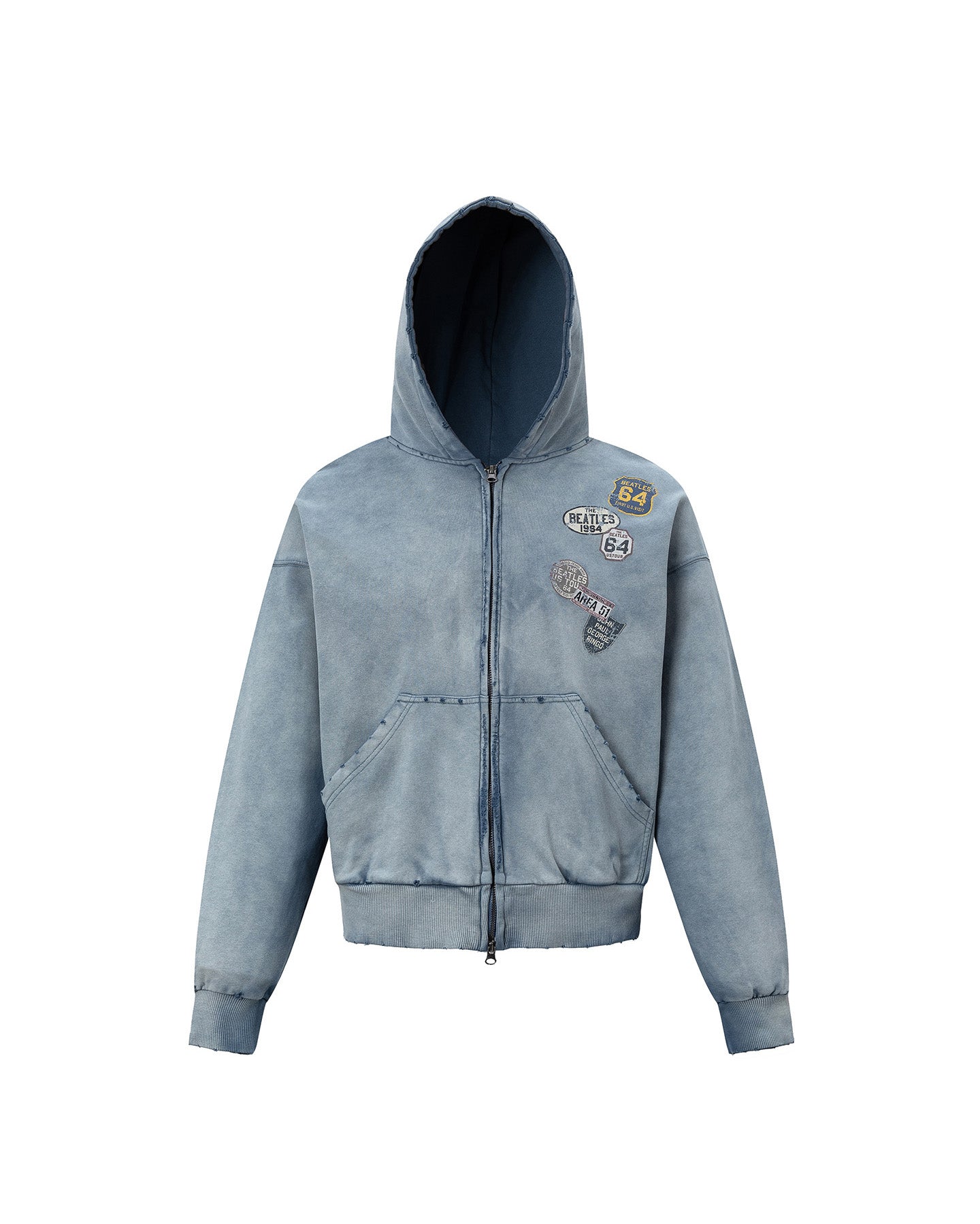 Knox Washed Boxy Zip Hoodie Blue, S - Streetwear Hoodie - Slick Street
