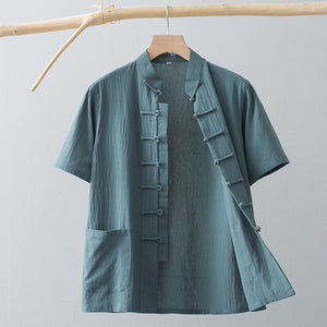 Chinese Linen Summer Shirt Bean Green, XS - Streetwear Shirt - Slick Street