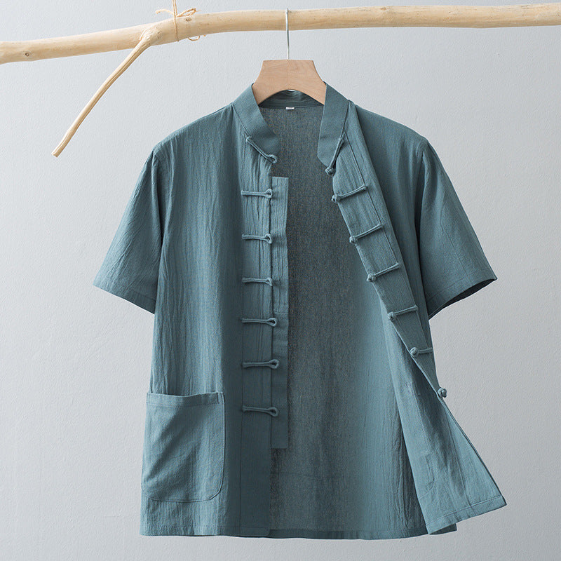 Chinese Linen Summer Shirt Bean Green, XS - Streetwear Shirt - Slick Street