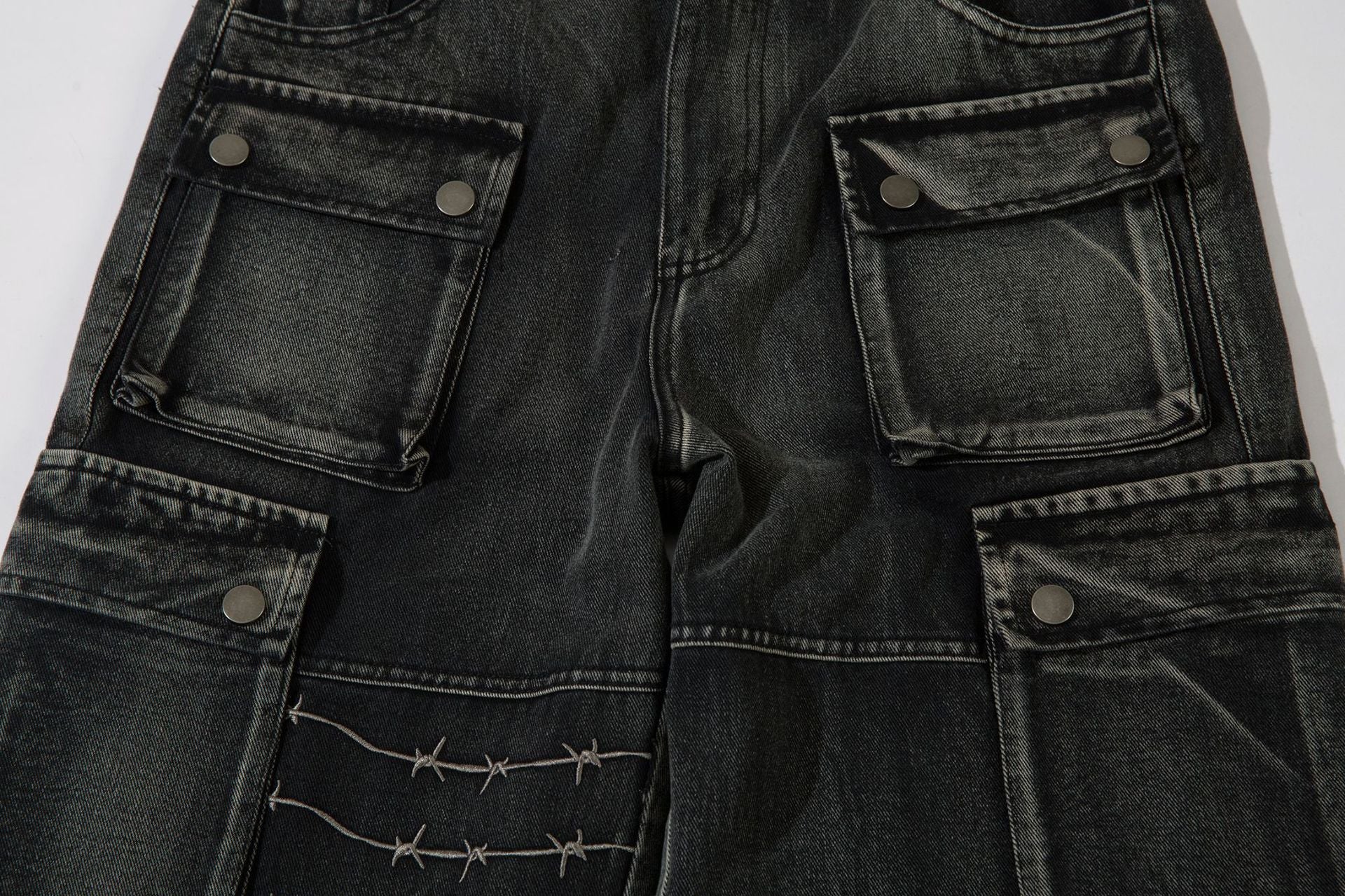 Barbed Baggy Embroidery Cargo Pants , - Streetwear - Slick Street