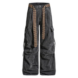 Vintage Washed Cargo Pants with Plaid Belt Washed Black, XS - Streetwear Pants - Slick Street