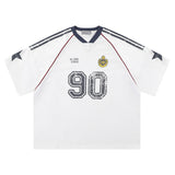 Retro 90's Star Graffiti Mesh Football Tee White, XS - Streetwear T-Shirts - Slick Street
