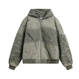 Heavy Washed Distressed Jacket Green, XS - Streetwear - Slick Street