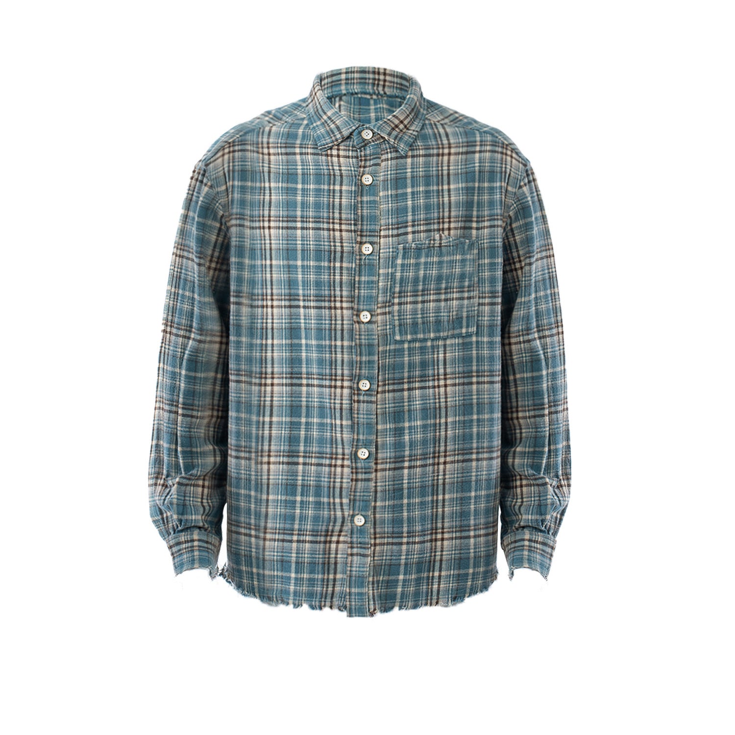 Distressed Plaid Flannel Shirt Blue, XS - Streetwear Shirt - Slick Street