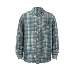 Distressed Plaid Flannel Shirt Blue, XS - Streetwear Shirt - Slick Street