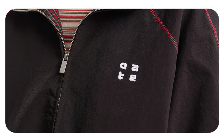 Retro Varsity Plaid Stand Collar Jacket , - Streetwear Jacket - Slick Street